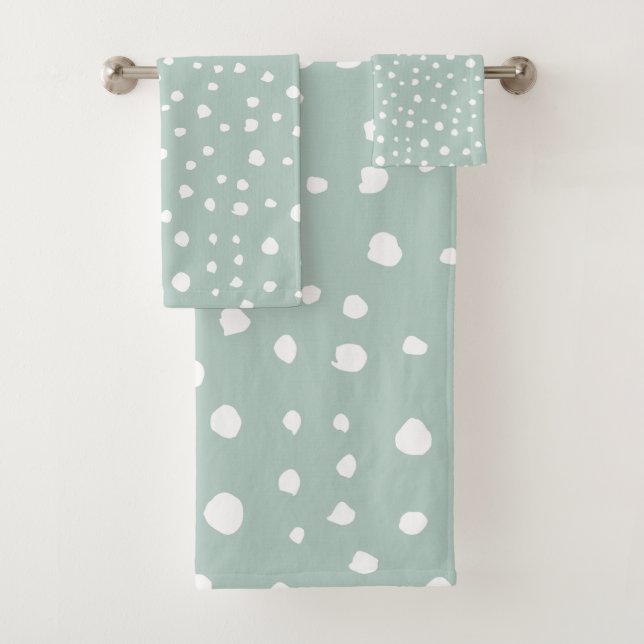 Mint Green Dalmatian Spots, Dalmatian Dots, Dotted Bath Towel Set (Insitu)