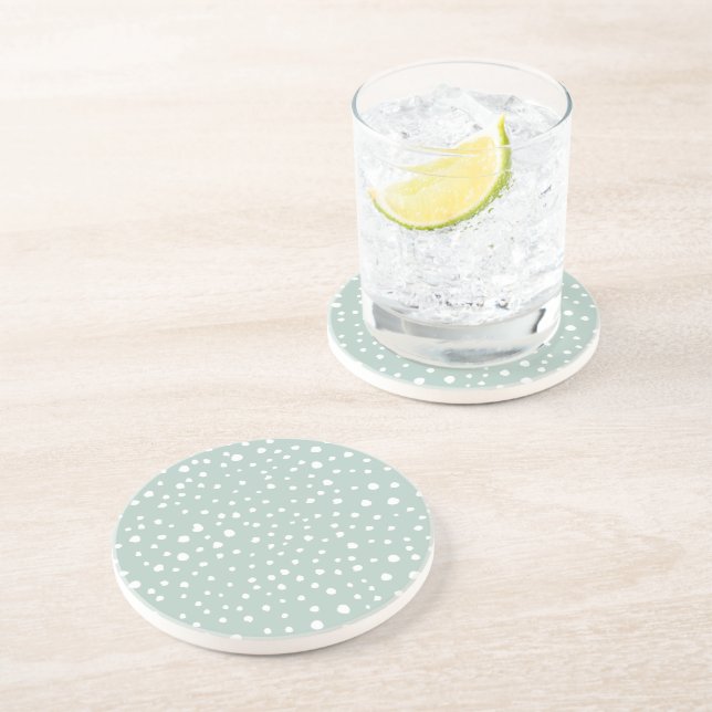 Mint Green Dalmatian Spots, Dalmatian Dots, Dotted Coaster (Side)