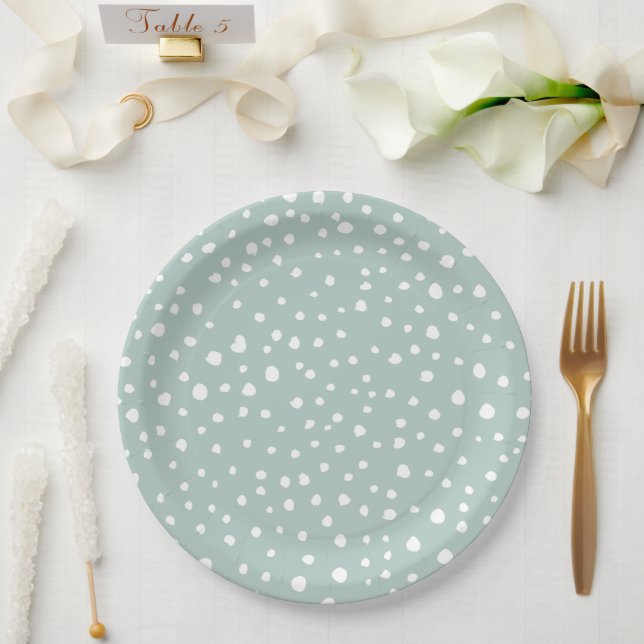 Mint Green Dalmatian Spots, Dalmatian Dots, Dotted Paper Plate (Wedding)
