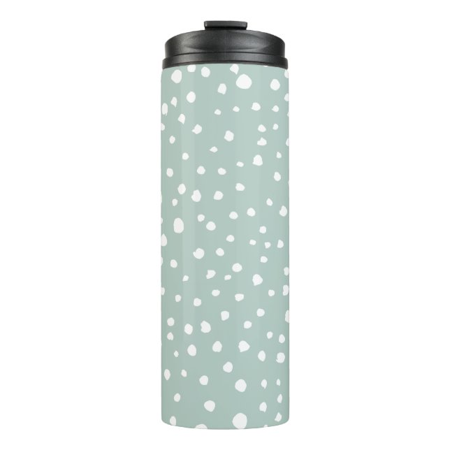 Mint Green Dalmatian Spots, Dalmatian Dots, Dotted Thermal Tumbler (Front)
