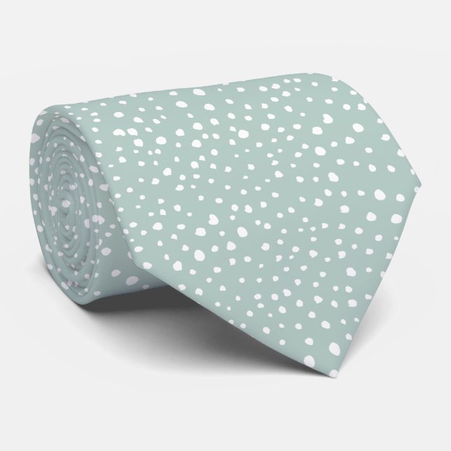 Mint Green Dalmatian Spots, Dalmatian Dots, Dotted Tie (Rolled)