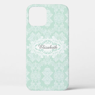 Mint Green Damask iPhone 12 Pro Case
