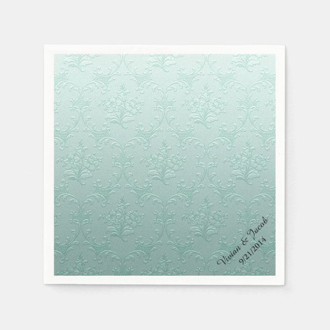 Mint Green Damask Custom Wedding Napkins (Front)
