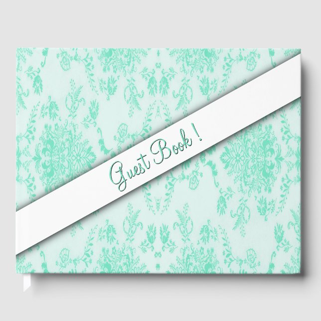 Mint Green Damask  Guest Book (Front)