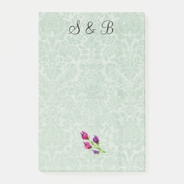 Mint Green Damask Initials Post-it® Notes 4 x 6 (Front)