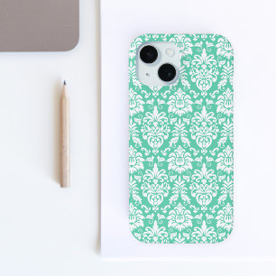 Mint Green Damask Pattern iPhone 15 Case