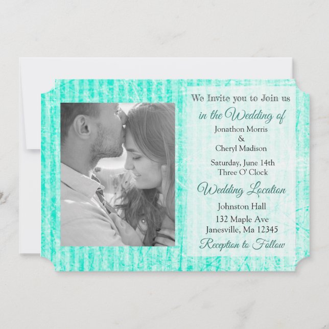 Mint Green  Damask Photo Wedding Invites (Front)