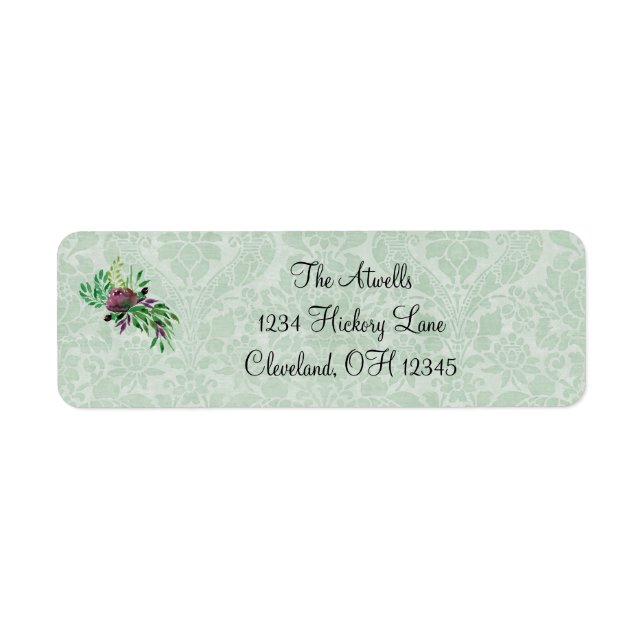 Mint Green Damask Return Address Labels (Front)