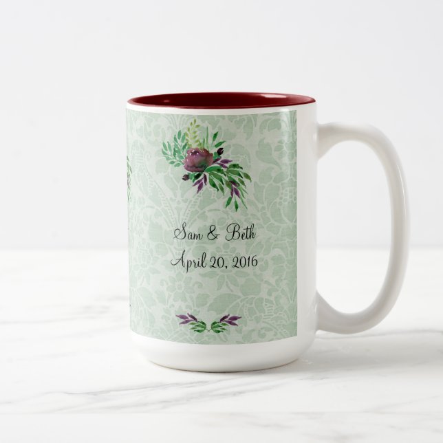 Mint Green Damask Thank You 15 oz Two-Tone Mug (Right)