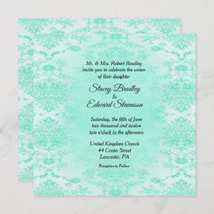 Mint Green Damask Wedding Invitation