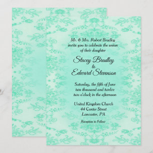 Mint Green Damask Wedding Invitation