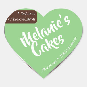 Mint Green Dark Brown Custom Bakery Cake Packaging Heart Sticker