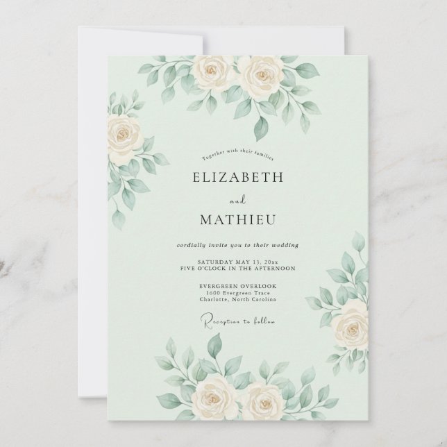 Mint Green Delicate Botanical Wedding Invitation (Front)