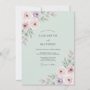 Mint Green Delicate Petal Wedding Invitation