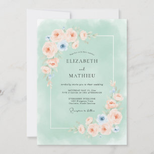 Mint Green Delicate Watercolor Wedding Invitation