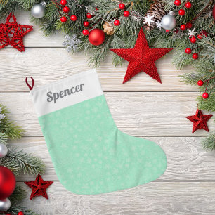 Mint Green Doodle Christmas Sleigh Pattern Large Christmas Stocking