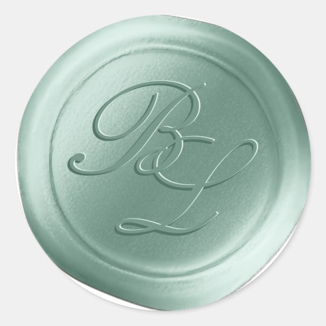 Mint Green Double Monogram Faux Wax Seal Stickers (Front)
