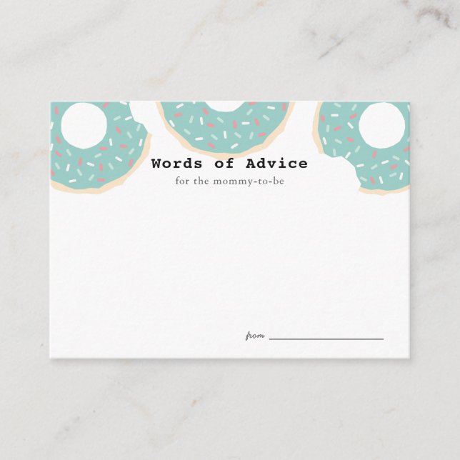 Mint Green Doughnut Baby Shower Advice Cards (Front)