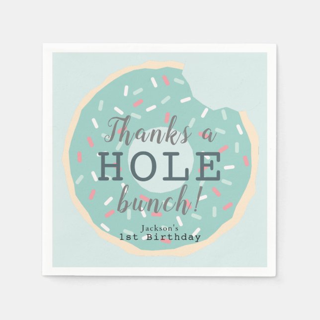 Mint Green Doughnut Boy's Birthday Thank You Napkin (Front)