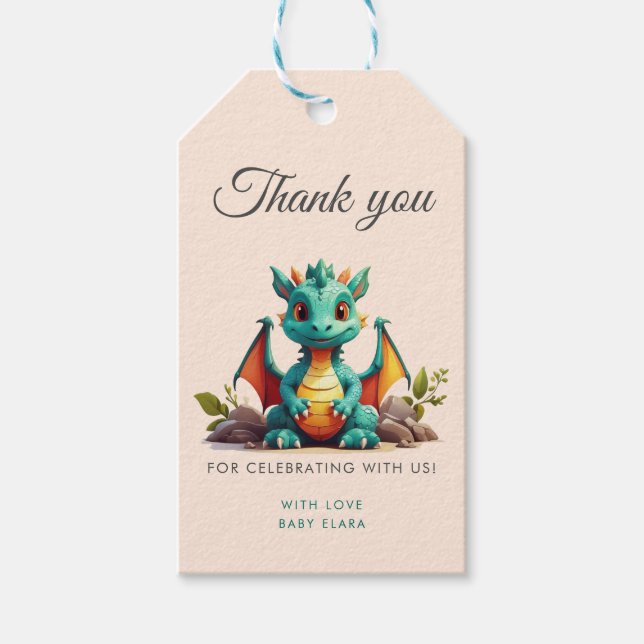 Mint Green Dragon Thank You Celebration Gift Tag (Front)