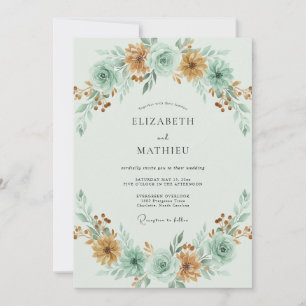 Mint Green Earthy Autumnal Wedding Invitation