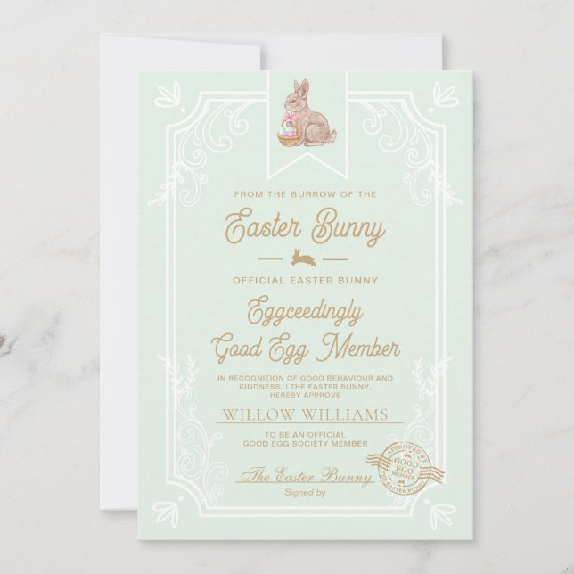Mint Green Easter Good Egg Member Certificate Card (Front)