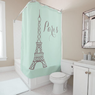 Mint Green Eiffel Tower Shower Curtain