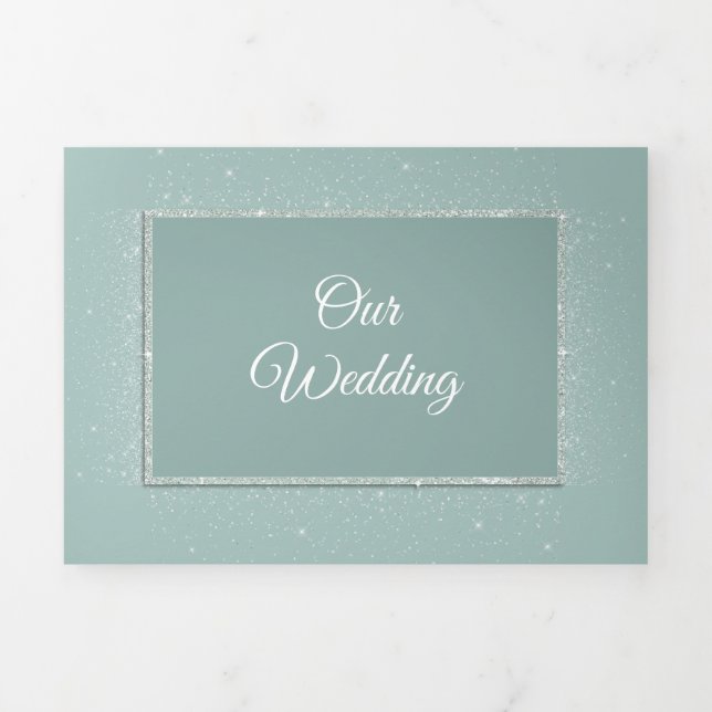 Mint Green Elegance Wedding Tri-Fold Invitation (Cover)