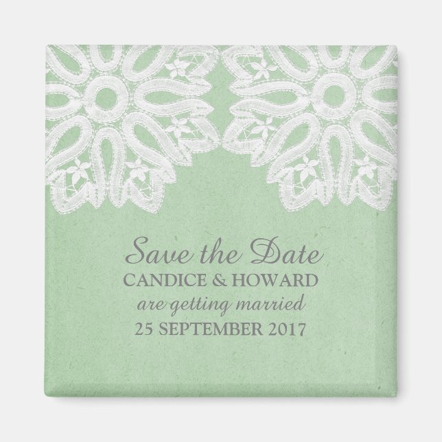 Mint Green Elegant Lace Save the Date Magnet (Front)
