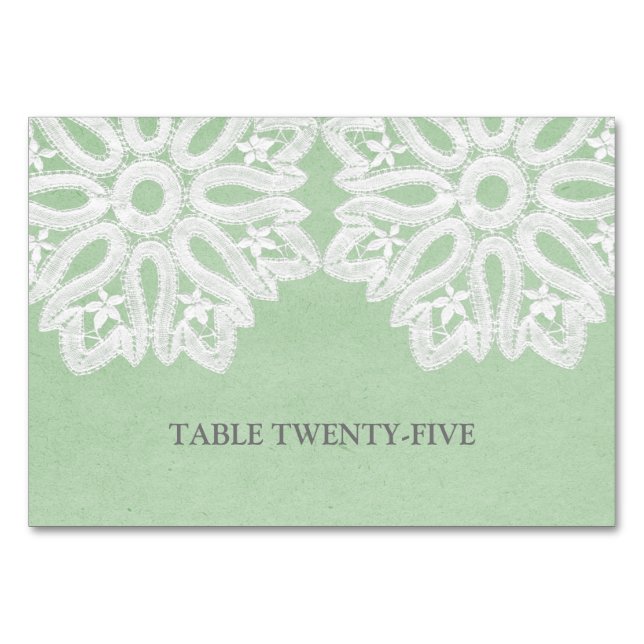 Mint Green Elegant Lace Table Card (Front)