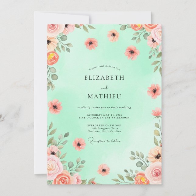 Mint Green Elegant Spring Wedding Invitation (Front)
