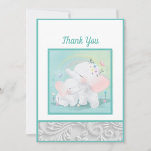 Mint Green Elephant Boy Girl Baby Shower Thank You Card