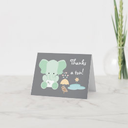 Mint Green Elephant Diaper Baby Shower Thank You Card