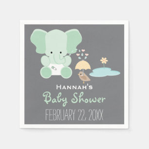 Mint Green Elephant in Diapers Bird Baby Shower Napkin