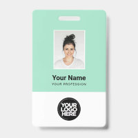 Mint Green Employee Photo, Bar Code, Logo, Name