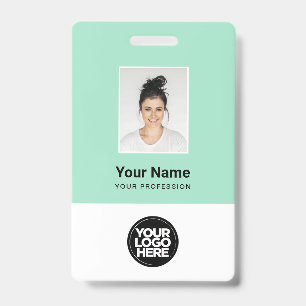 Mint Green Employee Photo, Bar Code, Logo, Name ID Badge