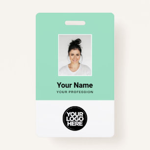 Mint Green Employee Photo, Bar Code, Logo, Name ID Badge