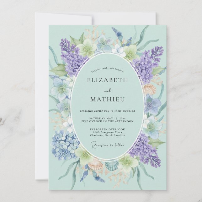 Mint Green Ethereal Flora Wedding Invitation (Front)