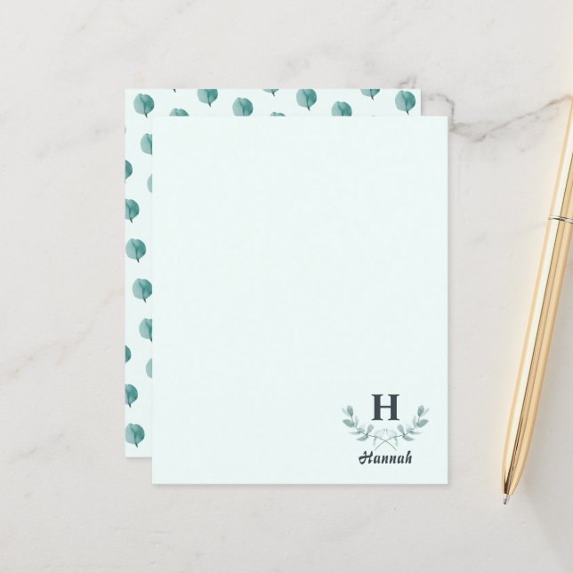 Mint Green Eucalyptus Branches Letter Monogram (Front/Back In Situ)