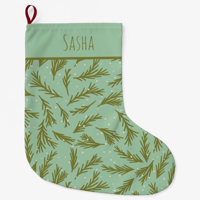Mint Green Evergreen Personalised Christmas Large Christmas Stocking (Front)