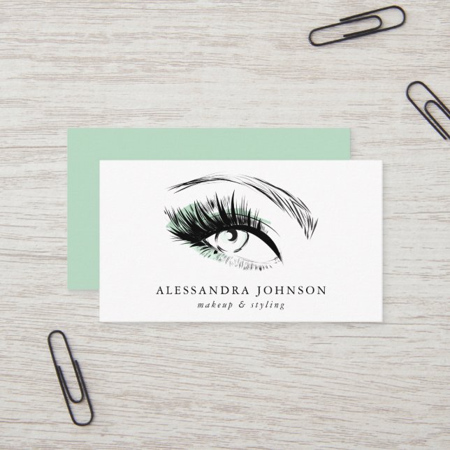 Mint Green Eye Sketch Modern Makeup Artist Business Card (Front/Back In Situ)