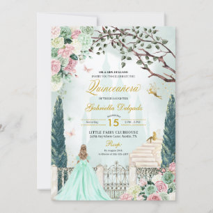 Mint Green Fairytale Enchanted Garden Quinceanera Invitation