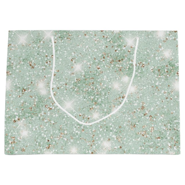 Mint Green Faux Glitter Birthday Large Gift Bag (Front)