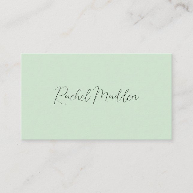 Mint Green Feminine Minimalist Script Custom Name Business Card (Front)