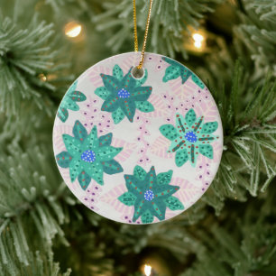 Mint Green Festive Floral Print Ornament