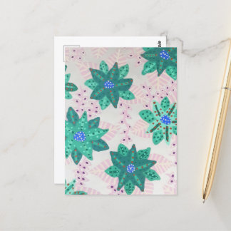 Mint Green Festive Floral Print Postcard