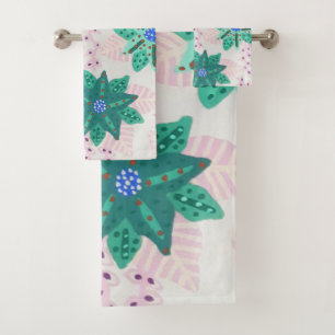 Mint Green Festive Floral Print Towel Set