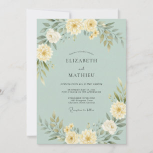 Mint Green Floral Arch Wedding Invitation