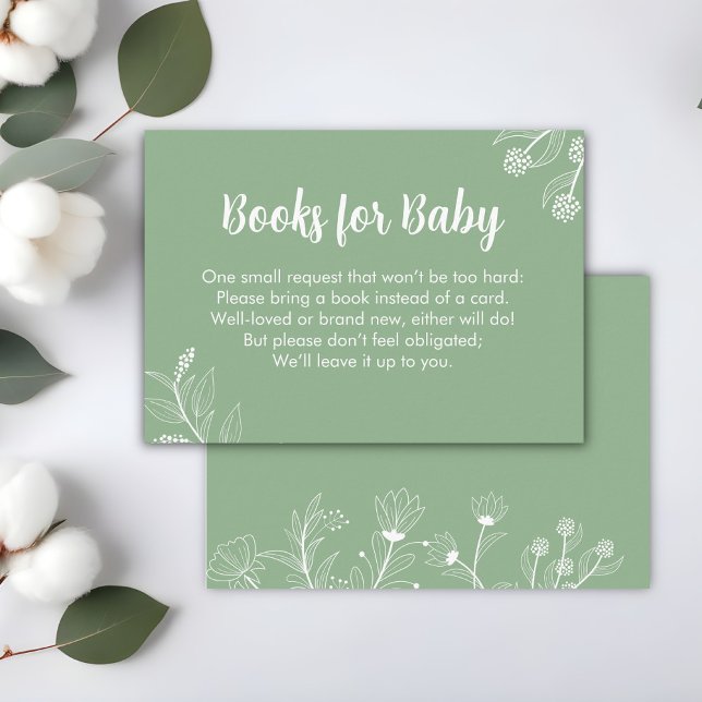 Mint Green Floral "Books for Baby" Baby Shower  Enclosure Card (Creator Uploaded)