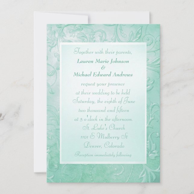 Mint Green Floral Border Invitation (Front)